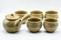Tezumi — Japanese Tea Set - Speckled Olive Green Kyusu with 5 Yunomi - 350ml — the full set arranged together
