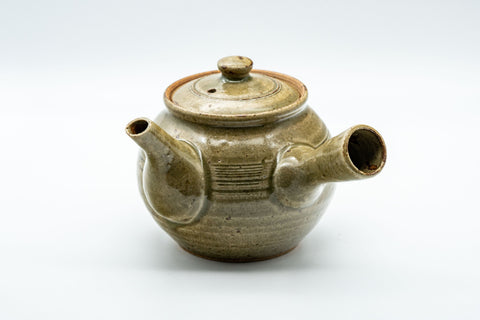 Tezumi — Japanese Tea Set - Speckled Olive Green Kyusu with 5 Yunomi - 350ml — the teapot in three-quarter view