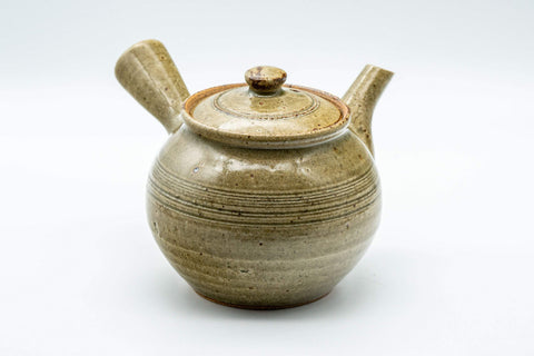 Tezumi — Japanese Tea Set - Speckled Olive Green Kyusu with 5 Yunomi - 350ml — the teapot side view with the handle