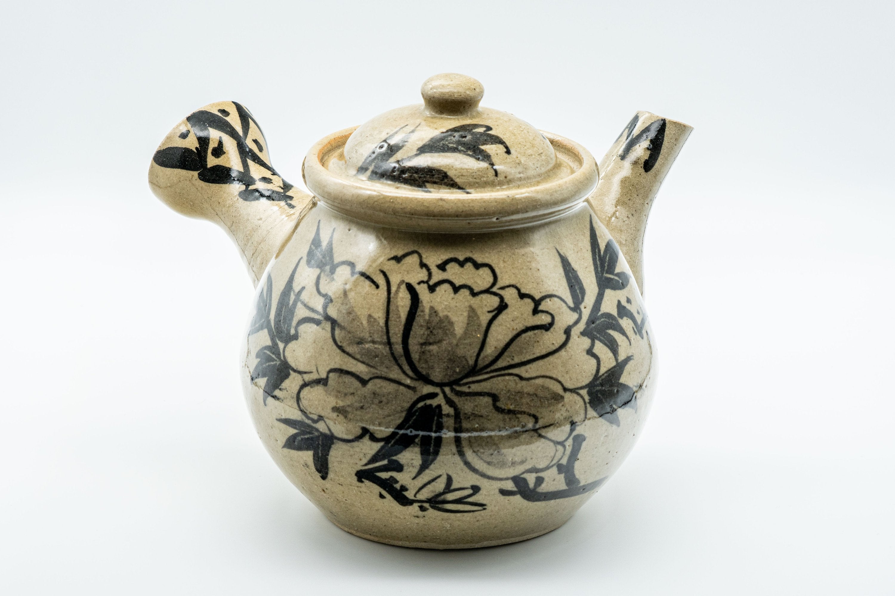 Japanese Kyusu - Large Floral Nasu-gata Do-ake Teapot - 900ml - Tezumi