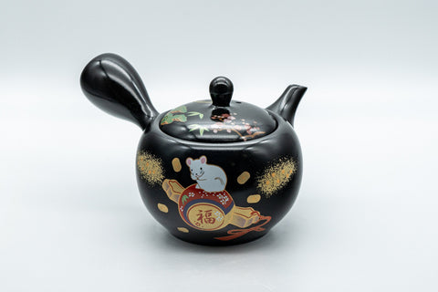 Japanese Kyusu - 盛山窯 Year of the Rat, Black Kurodei Tokoname-yaki Teapot - 370ml