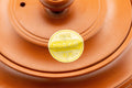 Japanese Kyusu - 有馬 Maru-gata Debeso Tokoname-yaki Teapot - 350ml - overhead view with the lid removed showing the wide mouth