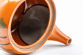 Japanese Kyusu - 伊勢窯 Floral Tokoname-yaki Teapot - 350ml - view into the opening showing the ceramic filter