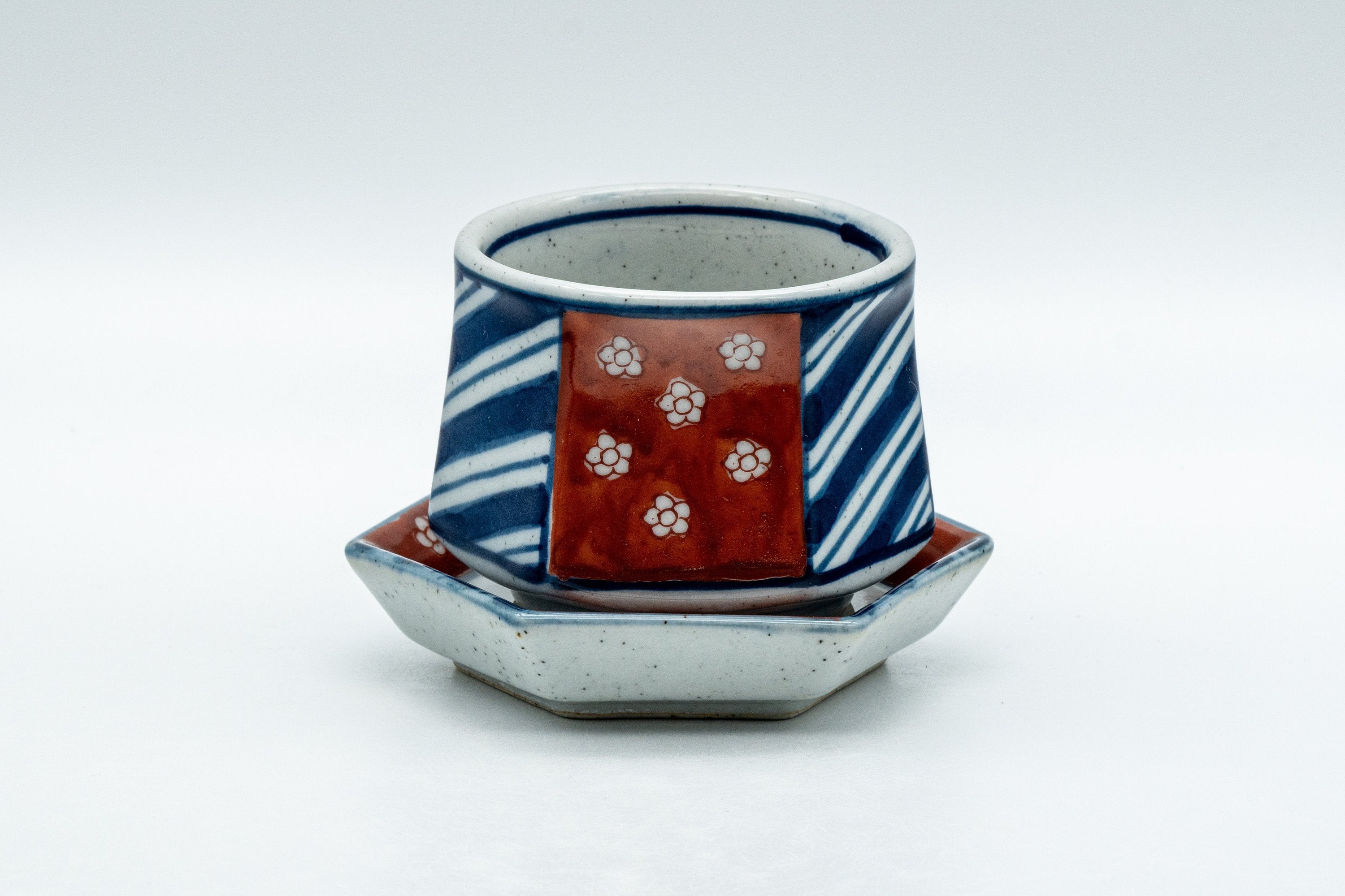 Japanese Kyusu Set - Striped Hexagonal Debeso Teapot with Matching Cup - 250ml - Tezumi