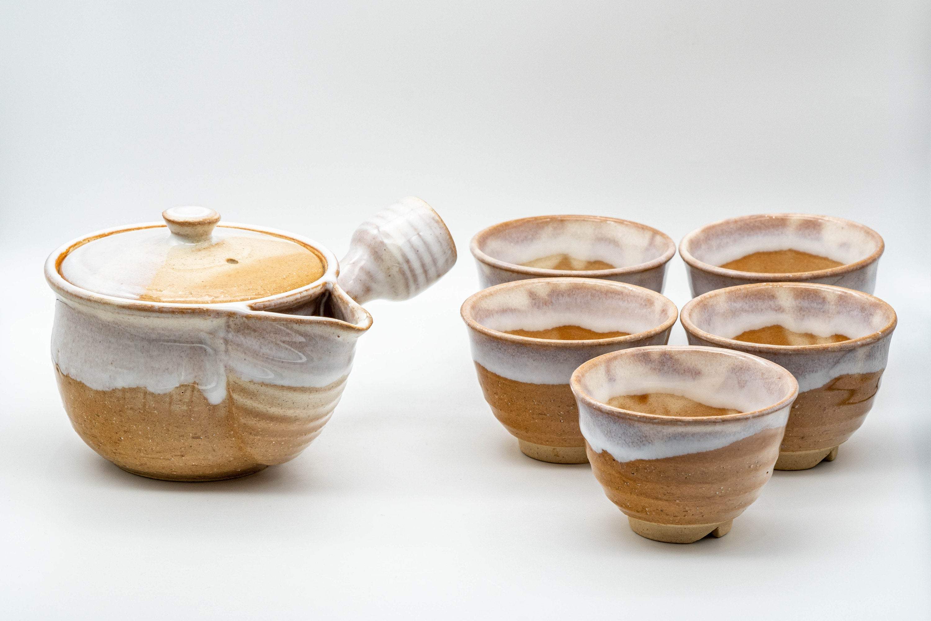Japanese Tea Set - 萩殿窯 Hagi-yaki Houhin-style Do-ake Kyusu with 5 Senchawan - 450ml - Tezumi