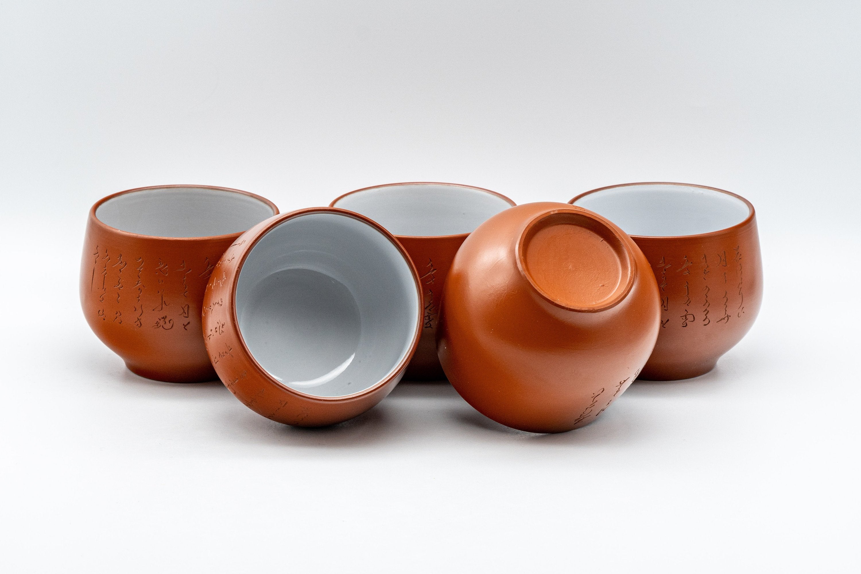 Japanese Tea Set - 雲仙窯 Calligraphy Tokoname-yaki Debeso Kyusu with 5 Yunomi - Tezumi