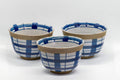 Japanese Teacups - Set of 3 Stoneware Senchawan - 100ml - front view of the three teacups with blue checkered pattern