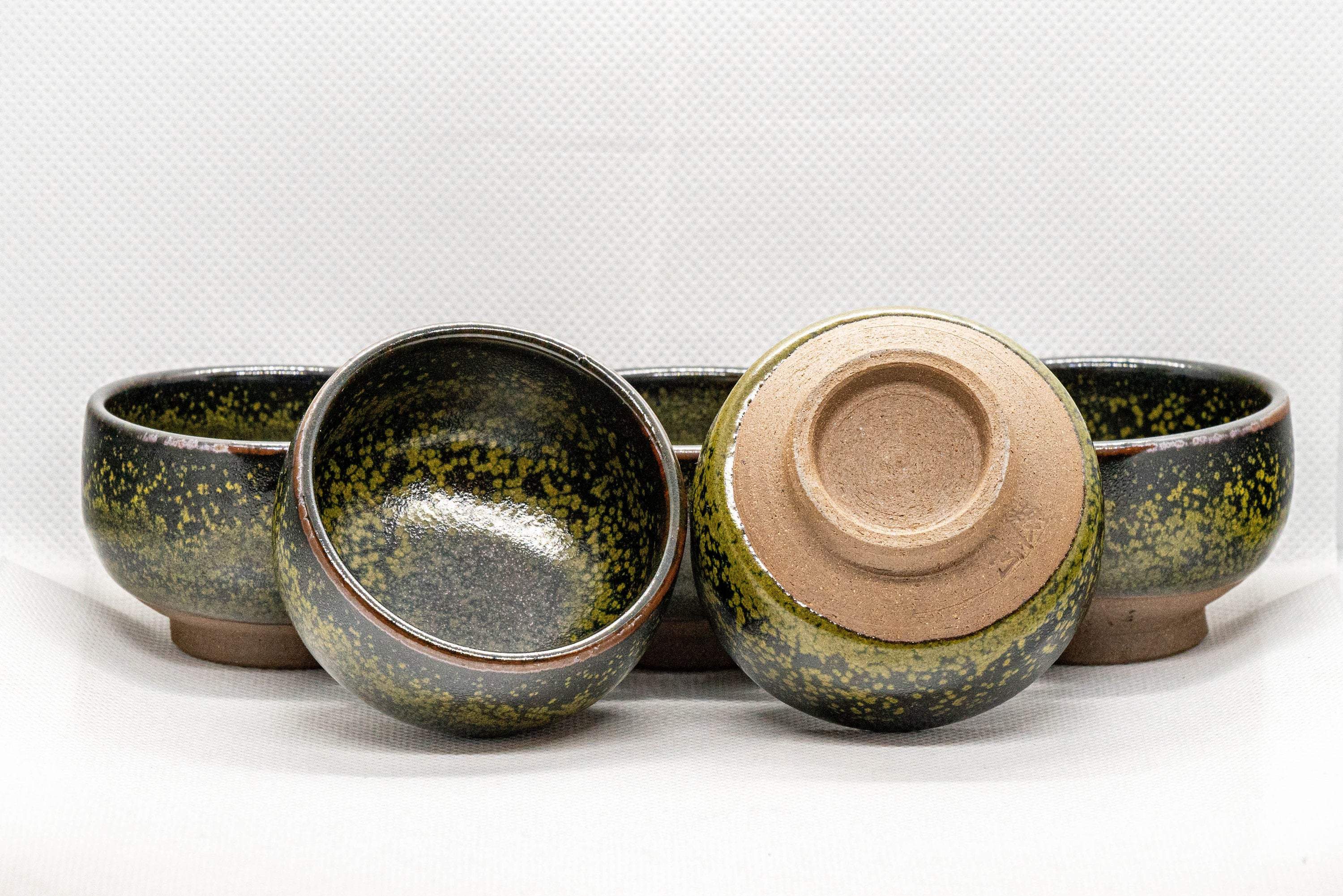 Japanese Teacup Set - 5 tenmoku glazed guinomi with gold flecks - 50ml - Tezumi