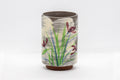 Tezumi — Japanese Teacup - Brushed white glaze tsutsu-gata yunomi with floral design - 150ml — front view