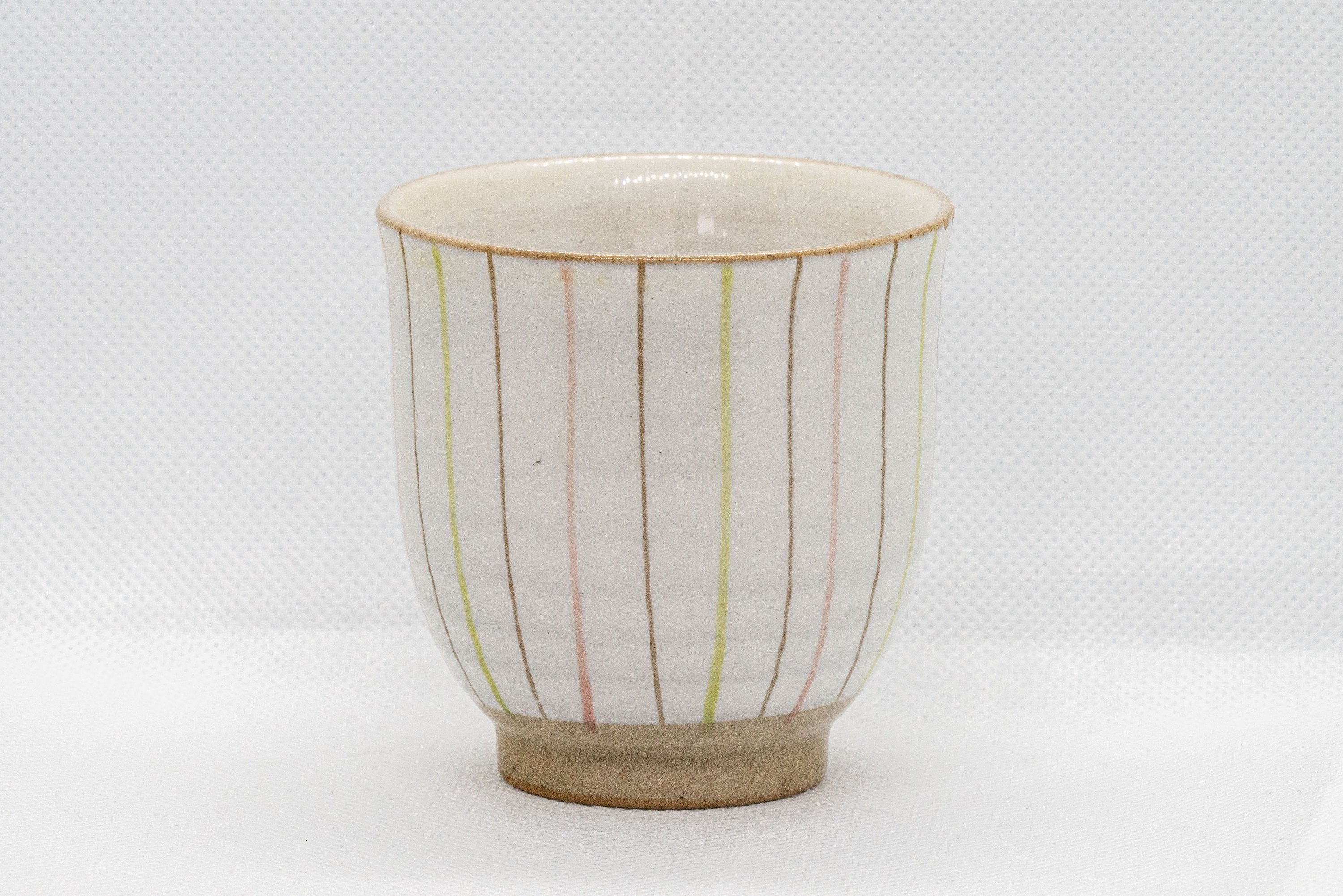 Japanese Teacup - Striped White Yunomi with leaf - 150ml - Tezumi