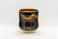 Japanese Teacup - Drip-Glazed Tsutsu-gata Yunomi - 160ml - side angle showing the orange streaks