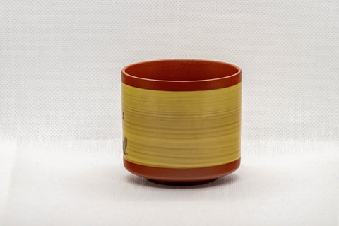 Japanese Teacups - Set of 3 Mountainous Tokoname-yaki Yunomi - 125ml - side view of a single cup with gold bands