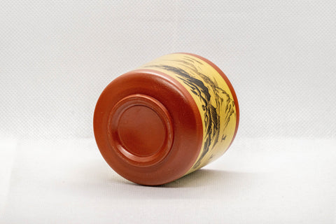 Japanese Teacups - Set of 3 Mountainous Tokoname-yaki Yunomi - 125ml - tilted to show the red glazed interior