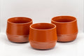 Japanese Teacups - Set of 3 Bamboo Tokoname-yaki Yunomi - 110ml - another angle of the three brick-red yunomi