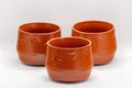 Japanese Teacups - Set of 3 Bamboo Tokoname-yaki Yunomi - 110ml - angled view of the set showing the engraved bamboo leaf motif