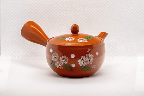 Tezumi — Japanese Kyusu - Peach Blossoms Tokoname-yaki Teapot - 170ml — three-quarter view