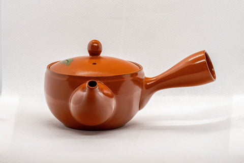 Tezumi — Japanese Kyusu - Peach Blossoms Tokoname-yaki Teapot - 170ml — three-quarter view from the opposite side