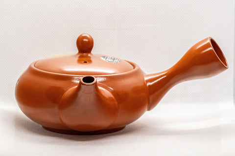 Tezumi — Japanese Kyusu - Tokoname-yaki Obi-ami Teapot - 375ml — three-quarter view from the opposite side