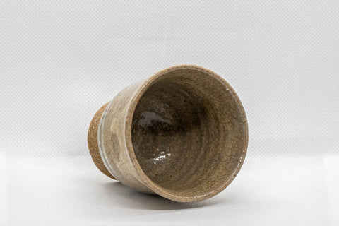 Japanese Teacups - Set of 3 Beige Hagi-yaki Yunomi - 130ml - angled view of a single teacup showing the interior