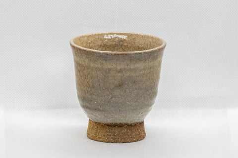 Japanese Teacups - Set of 3 Beige Hagi-yaki Yunomi - 130ml - front view of a single teacup