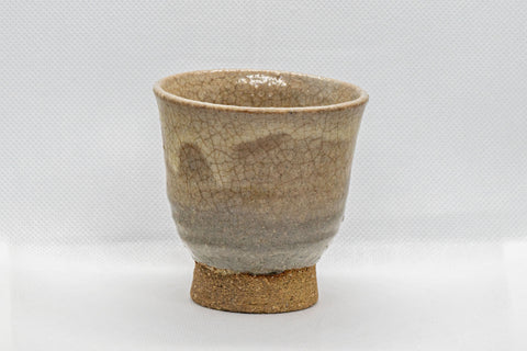 Japanese Teacups - Set of 3 Beige Hagi-yaki Yunomi - 130ml - front view of a single teacup