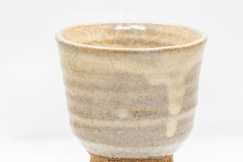 Japanese Teacups - Set of 3 Beige Hagi-yaki Yunomi - 130ml - three-quarter view of a single teacup
