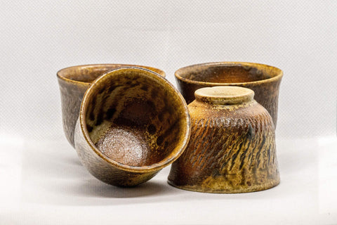 Japanese Teacups - Set of 4 Tochiri Brown Senchawan - 75ml