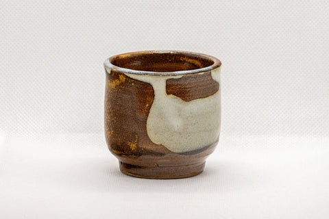 Tezumi — Japanese Teacup - Brown White Glazed Guinomi - 75ml — front view from another angle