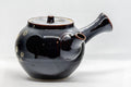 Japanese Kyusu - Tenmoku Maru-gata Arita-yaki Teapot - 400ml - three-quarter rear view showing the side handle and lid