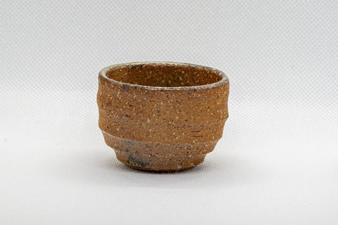 Japanese Teacup - Stoneware Shigaraki-yaki Guinomi - 50ml - side view showing the spiral design