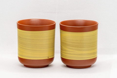 Tezumi — Japanese Teacups - Pair of Mountainous Tsutsu-gata Tokoname-yaki Yunomi - 125ml — front view from another angle