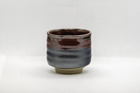 Japanese Teacup - Tenmoku Glazed Tsutsu-gata Yunomi - 65ml - front view of the teacup