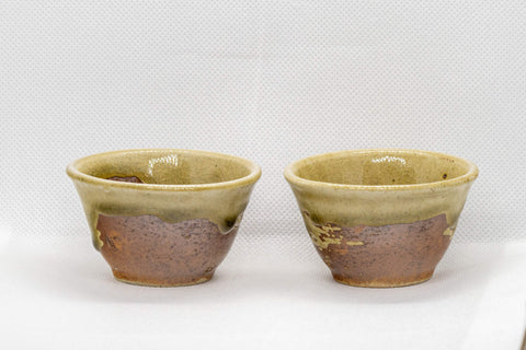Japanese Teacups - Pair of 香山 Ash Green Glazed Shigaraki-yaki Senchawan - 55ml