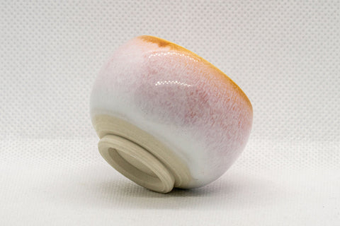 Japanese Teacups - Set of 5 Sakura Nagashi Wa-nari Guinomi - angled view of a single guinomi