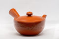 Japanese Kyusu - Tokoname-yaki Debeso Teapot - 260ml - three-quarter front view of the brick-red teapot with side handle