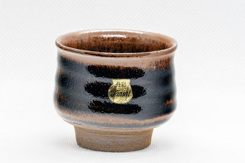 Japanese Teacup - 丹彩 Tenmoku Glazed Guinomi - 65ml - angled view showing the ribbed body and tenmoku glaze