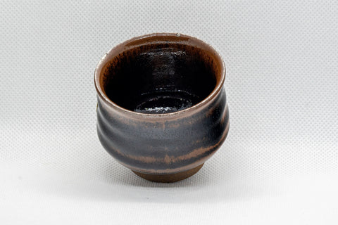 Japanese Teacup - 丹彩 Tenmoku Glazed Guinomi - 65ml - tilted view showing the glazed interior