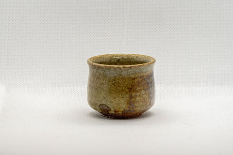 Japanese Teacup - Green Glazed Stoneware Guinomi - 30ml - angled front view of the cup