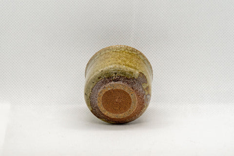 Japanese Teacup - Green Glazed Stoneware Guinomi - 30ml - tilted view showing the side and base