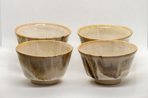 Japanese Teacups - Set of 4 Hare's Fur Glazed Senchawan - 85ml - the four cups grouped from a different angle