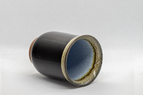 Tezumi — Japanese Teacup - Hare's Fur Glazed Tsutsu-gata Yunomi - 160ml — top-down view of the interior