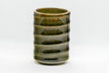 Japanese Teacup - Spiral Green Tsutsu-gata Yunomi - 130ml - angled side view of the spiral ridges