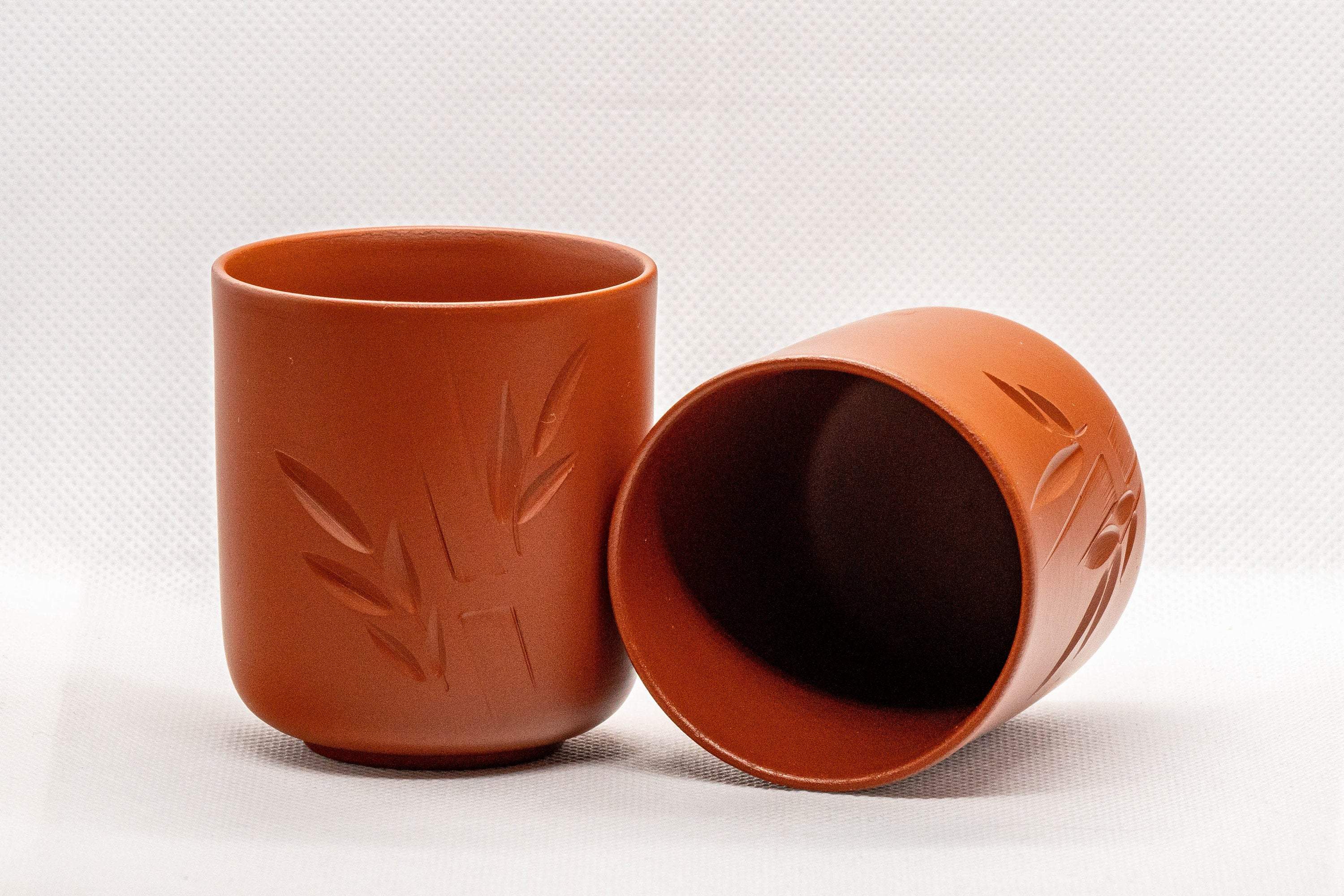 Japanese Teacups - Pair of Bamboo Tsutsu-gata Tokoname-yaki Yunomi - 110ml