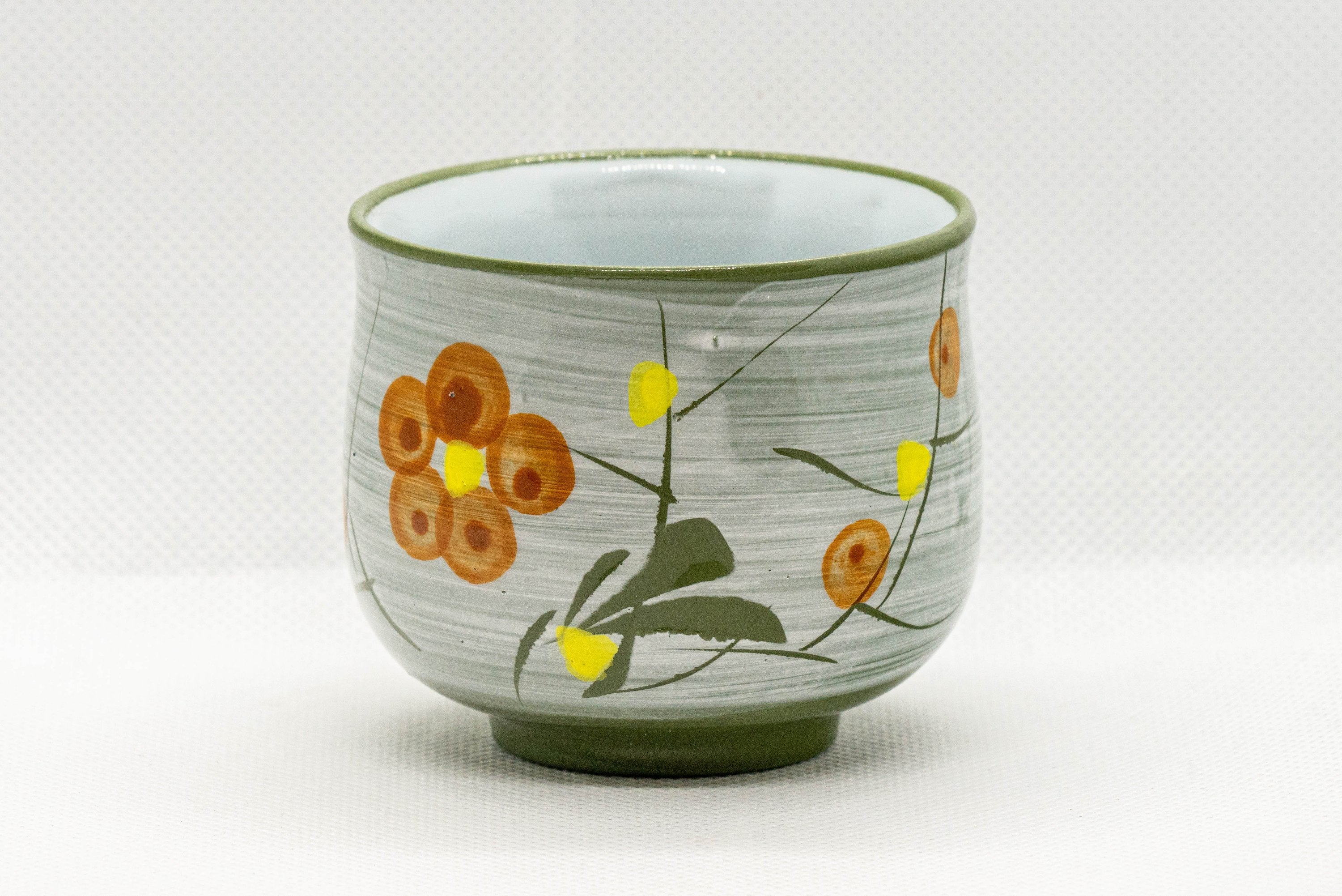 Japanese Teacup - Green White Glazed Floral Yunomi - 125ml