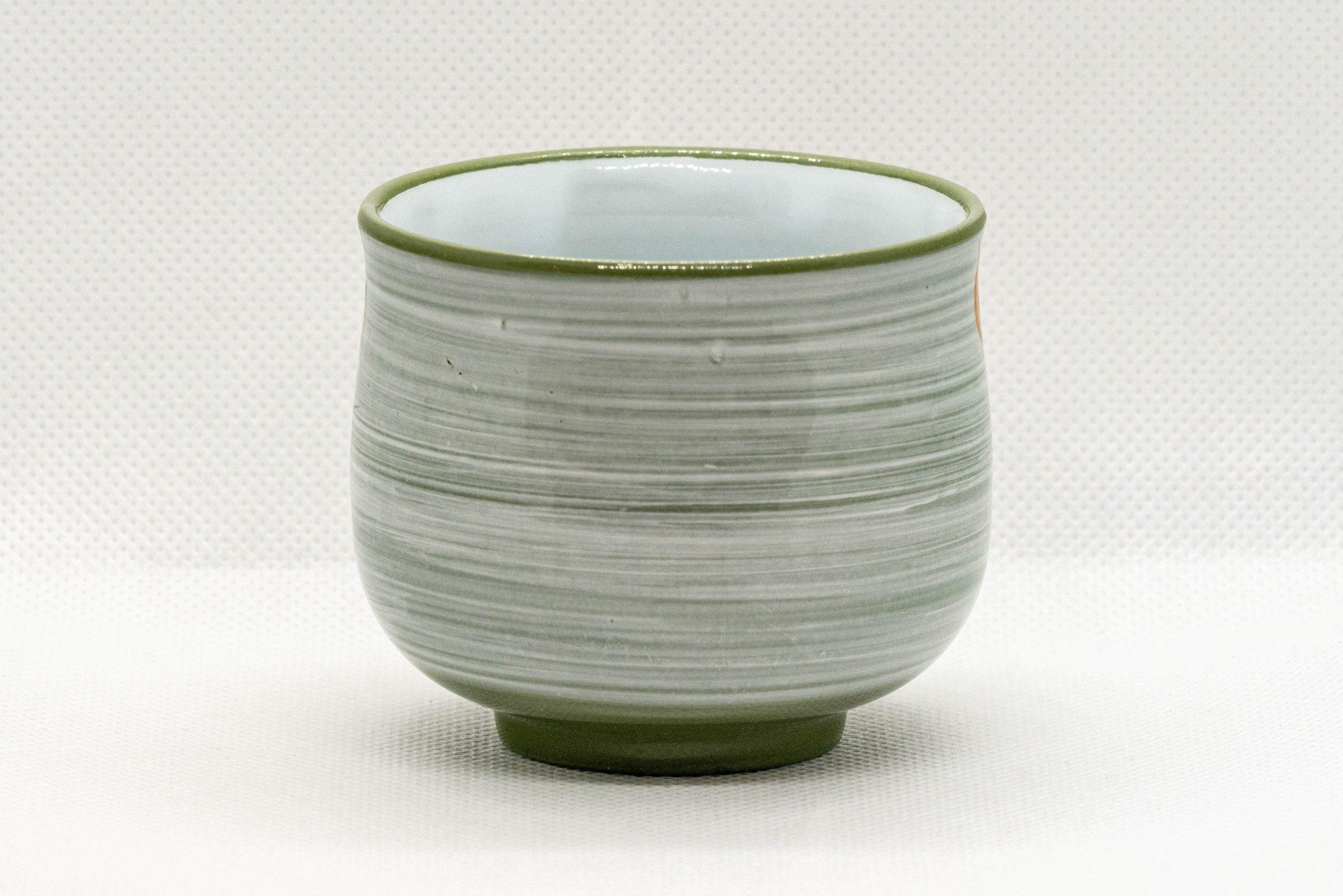 Japanese Teacup - Green White Glazed Floral Yunomi - 125ml