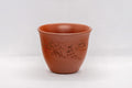 Japanese Teacup - Floral Tokoname-yaki Yunomi - side view of the unglazed red teacup