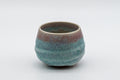 Japanese Teacup - Turquoise Obori Soma-yaki Guinomi - front view of the small turquoise crazed-glaze cup