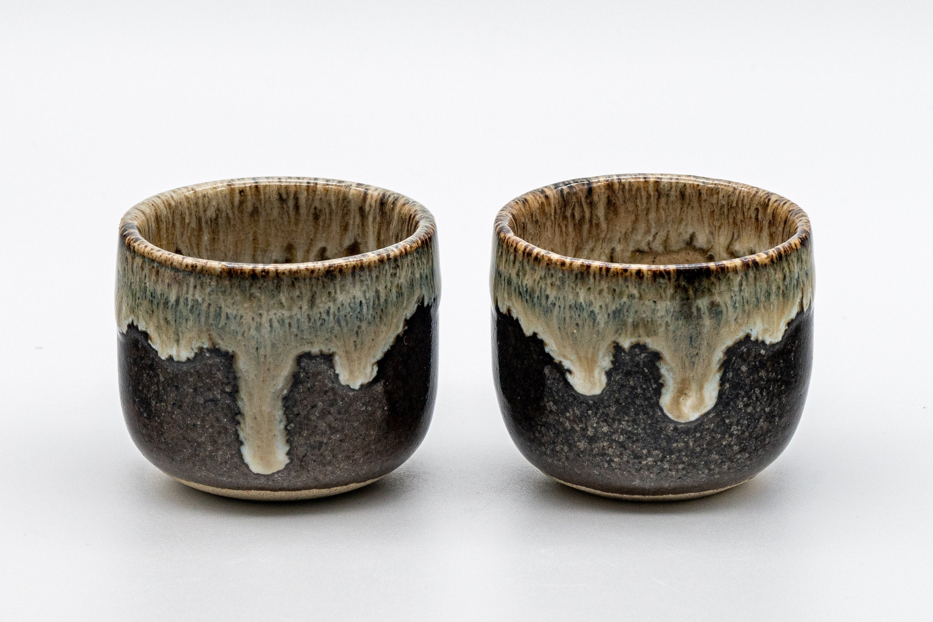 Japanese Teacups - Pair of Hare's Fur Glazed Guinomi - 45ml