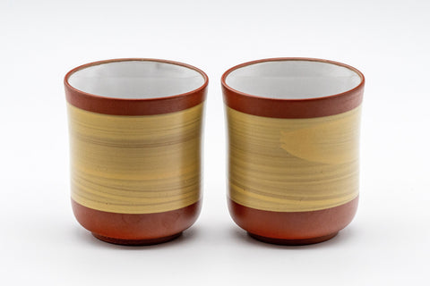 Japanese Teacup Pair - Two Tokoname-yaki yunomi - 125ml - the pair of cups side by side showing the white-glazed interiors