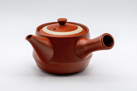 Japanese Kyusu - Tokoname-yaki Teapot with Bamboo Scene - 300ml - front view with the lid on and side handle to the left